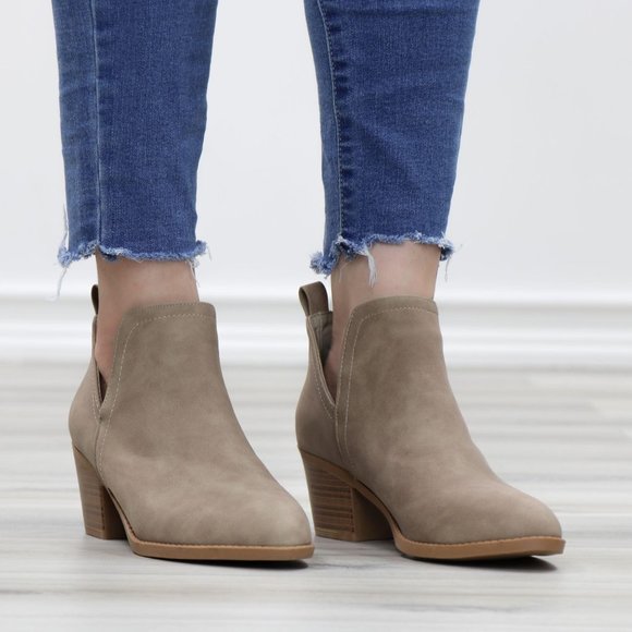 Khaki Pointy Toe Open Side Ankle Booties - Picture 9 of 15
